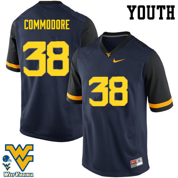 NCAA Youth Shane Commodore West Virginia Mountaineers Navy #38 Nike Stitched Football College Authentic Jersey WE23R77RW